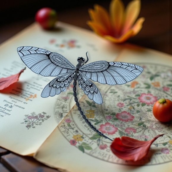 Elegant Monochrome Dragonfly Art Print - Picture 1 of 1